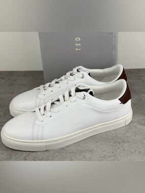 New Ted Baker Mens Shoes White Sneakers Leather Upper Memory Foam Sz 10